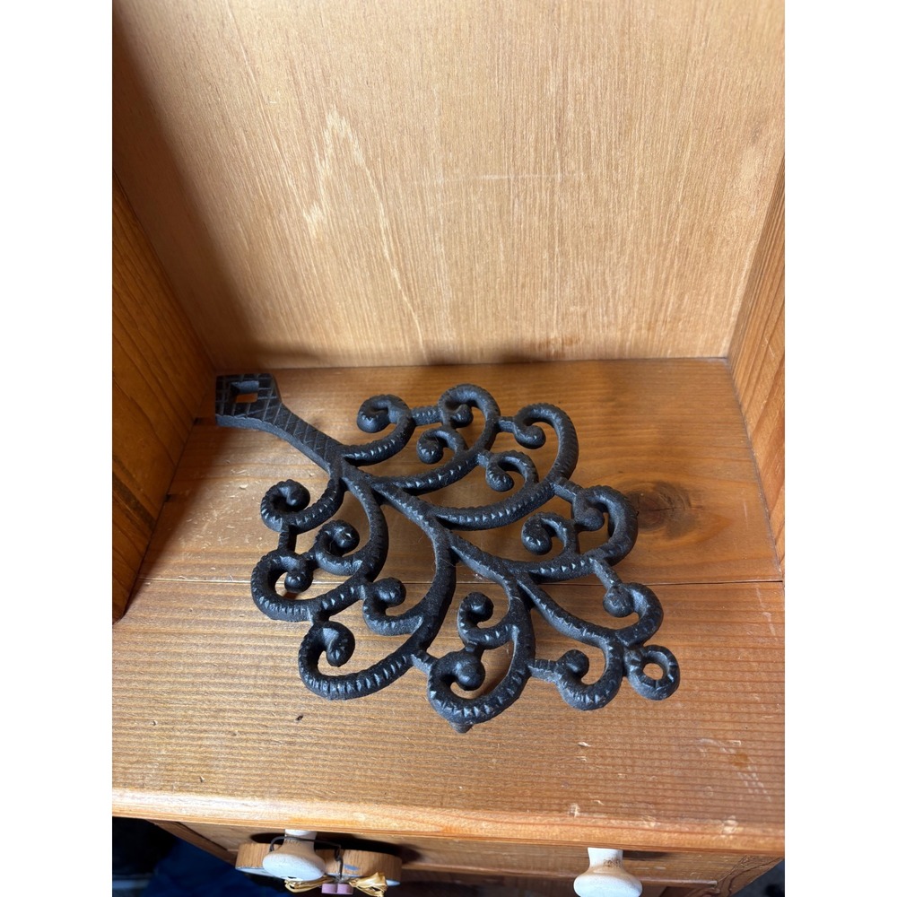 Vintage Black Cast Iron Trivet Tree of Life Scroll Filigree Kitchen Decor Footed
